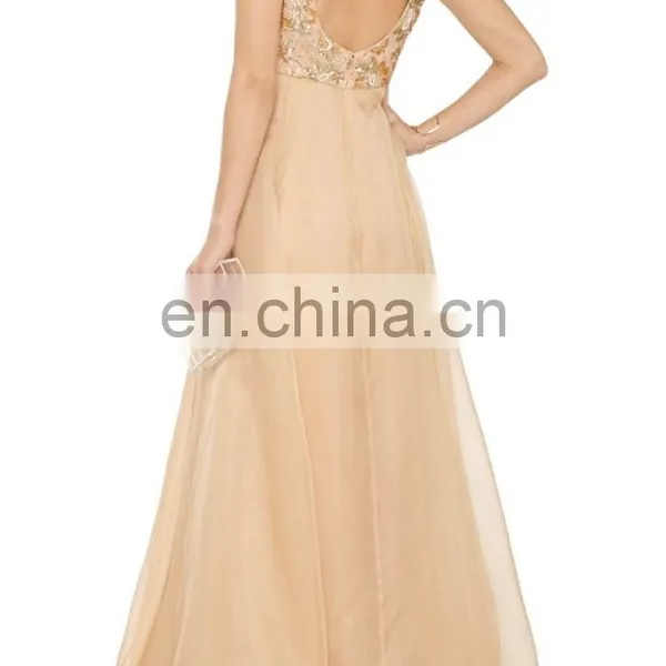 Fashion White Gold Bead and Sequin Embellished Dresses for Women, Silk Gown Evening Dress photo-3