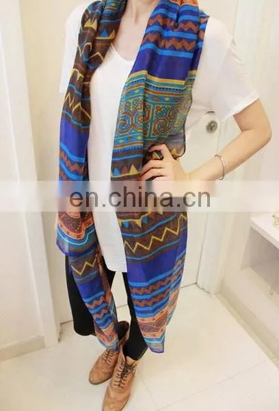 Blue Ttextured Geometric Ripple Gaze de Paris Simple Elegant Women Fashion Scarves photo-2