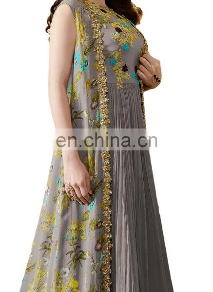 2017 Party Wear Semi Stitched Dress Material With Printed Jacket / Latest Casual Occasion Wear Anarkali Suits (anarkali Suits) photo-2