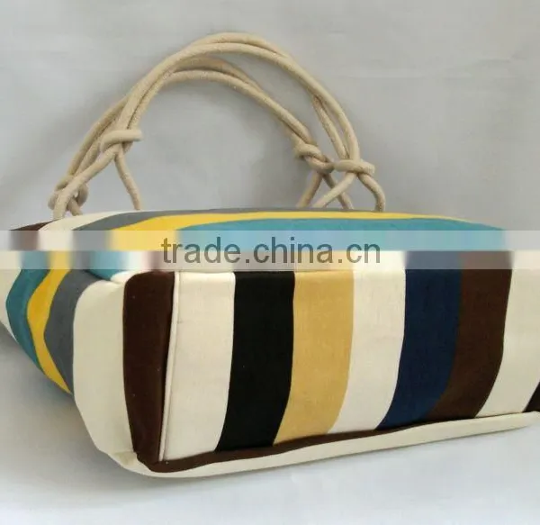 2015 New Arrival Big Capacity Women Lady Female Canvas Stripe Printed Tote Bag photo-4