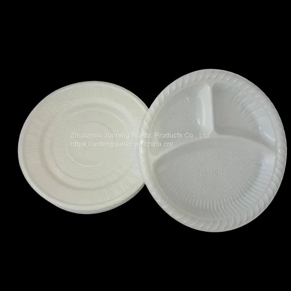 Wholesales 10 Inch 3-Compostable Round PP Plastic Plates Disposable Dinner White Party Dish