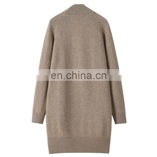 Women's 100% Cashmere Long Casual Knitwear Plus Size Cardigan Fashionable Solid Pattern Winter Sweater With Front Logo photo-2