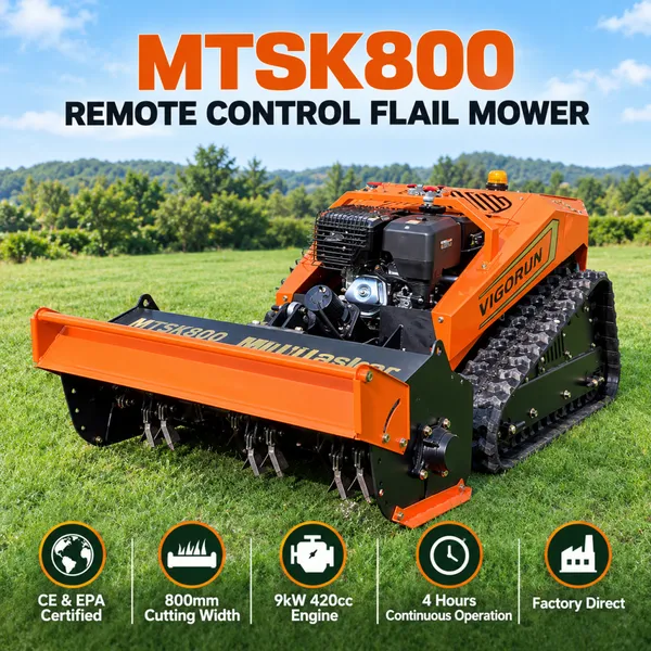 Vigorun MTSK800 RC Flail Mower, 56V 4000W Generator 48V 20Ah Battery for Rural Brush Maintenance