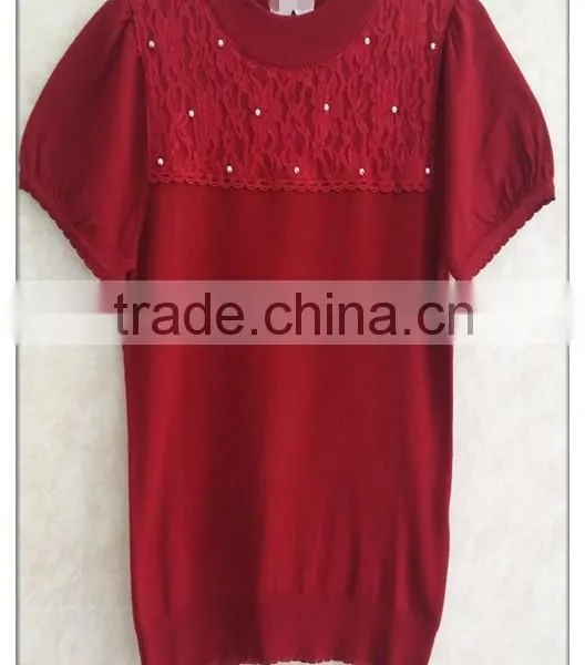 Decent Little Turtle Neck Knitting Wear Short-sleeve Lace Pullover photo-2