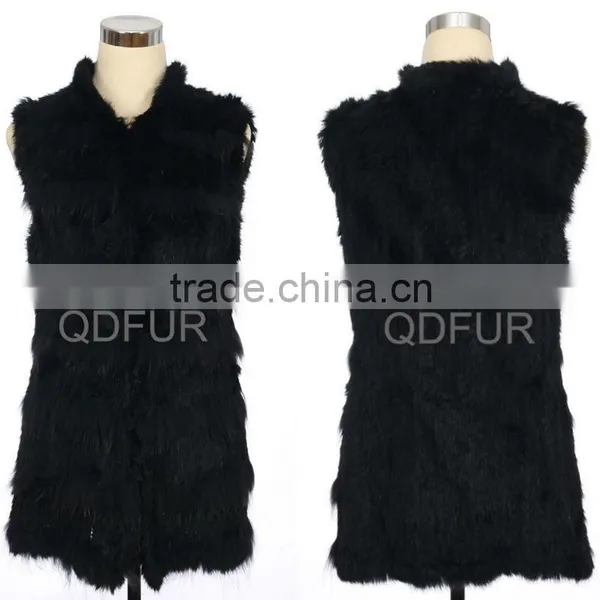 QD30304-5 Womens Sweater Vest of Rabbit Fur Gilet With Raccoon Fur Patchwork Vests