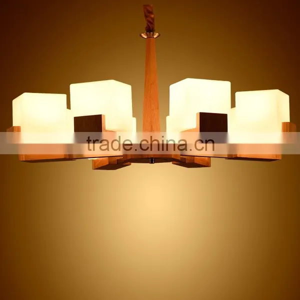 Wooden Frosted Glass Chandeliers Home Commercial LED Electrodeless Dimming Pendant Light Quality Choice