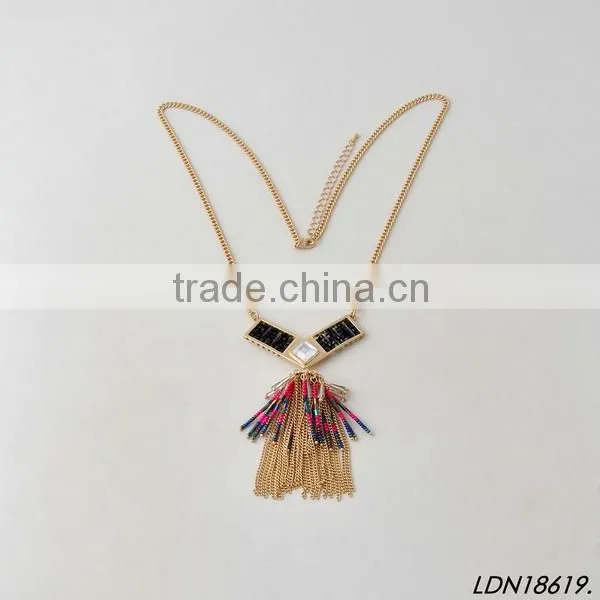 Gold Chain Colorful Seed Bead and Tassel Necklace photo-2