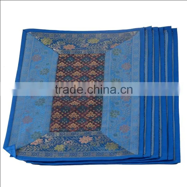 Indian Silk Table Runner With 6 Place Mats & 6 Coaster in Blue Color Size 16*62 photo-3