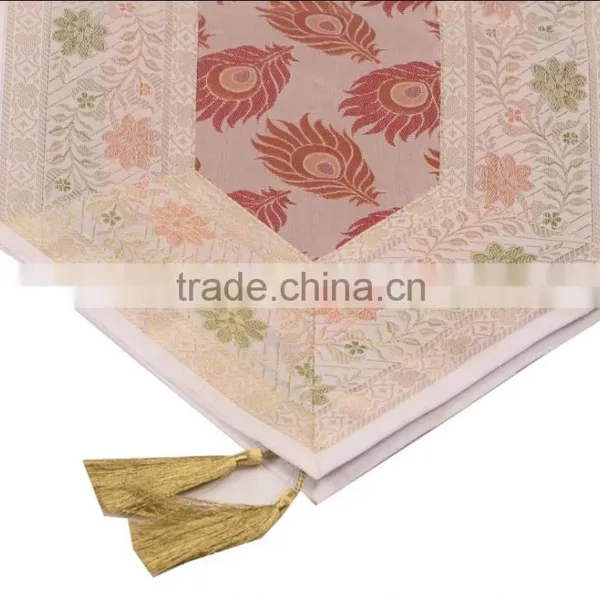 Indian Silk Table Runner With 6 Place Mats & 6 Coaster in White Color Size 16*62 photo-2