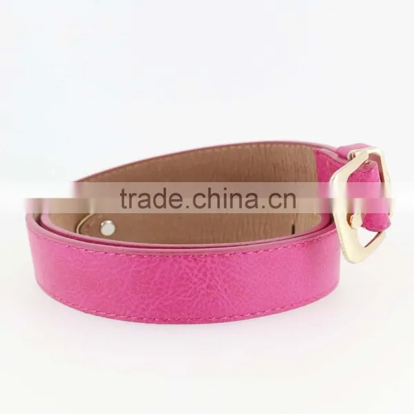 2015 Women's Fashion Pink PU Leather Belts Women With Smooth Gold Buckle Belt photo-3