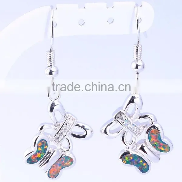 925 Sterling Silver Blue Opal Inlay Butterfly Post Fishhook Back Earrings photo-4
