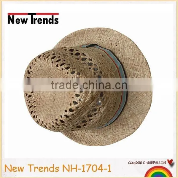 Soft Handfeel Hollow Out Handmade Raffia Straw Bucket Hat With Colorful Strip Band photo-2