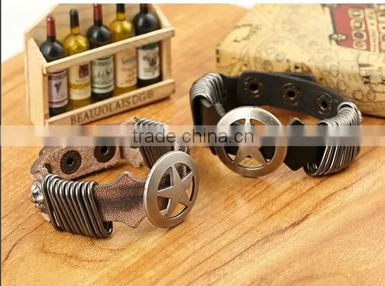 Antique Star Charming Double Layers Brown Leather Wrap Bracelet photo-3
