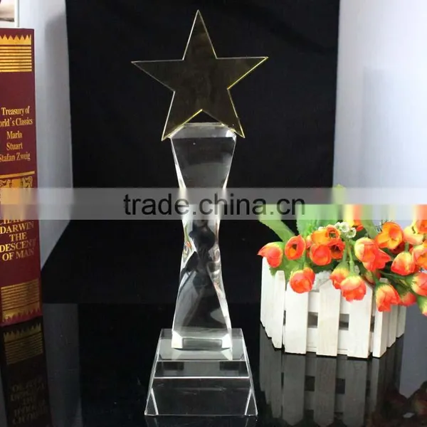 Golden 5 Star With Transparent Base Crystal Cheap Trophy photo-3