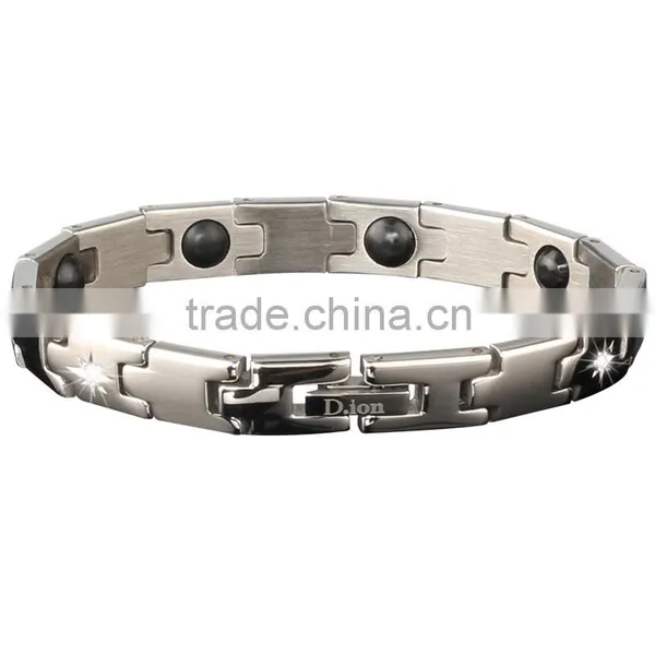 Noproblem D010 FDA Germanium Tourmaline Stainless Steel Magnetic Health Charm Fashion Zircon Bracelet photo-3