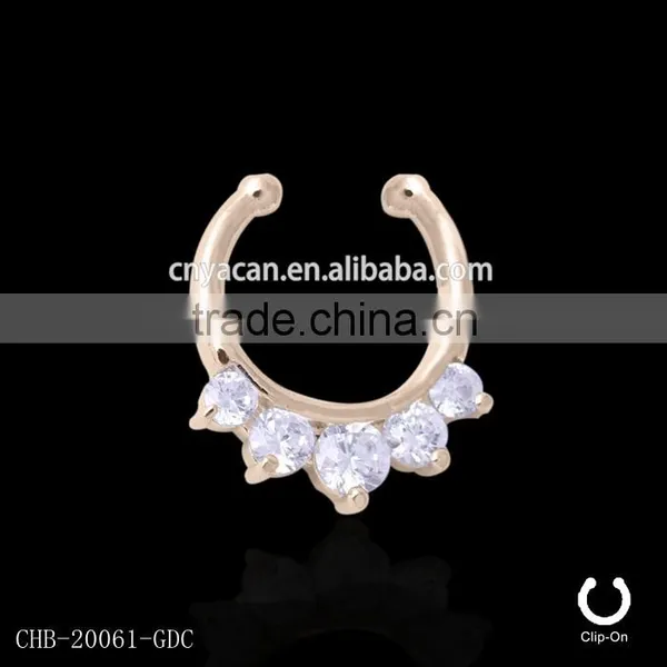 Five Paved Gem Gold IP Colored Nose Ring photo-2