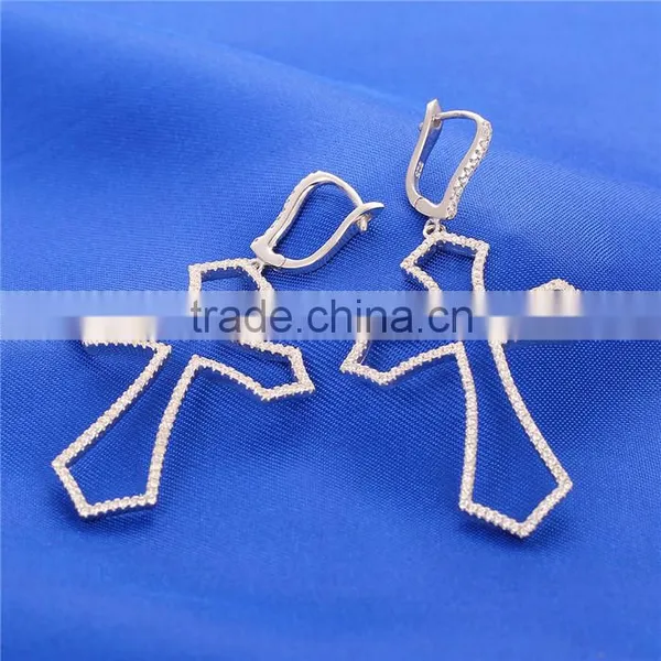Indian Silver Cross Zircon Earrings Pendant Jewelry Set E009A photo-5