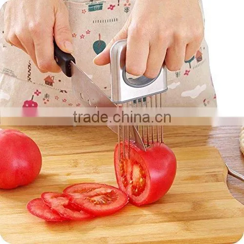 Onion Holder Vegetable Potato Cutter Slicer Gadget Stainless Steel Fork Slicing Helper Kitchen Tool Aid Gadget Cutting Chopper photo-4