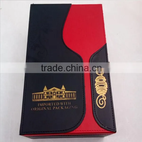 Wholesale Custom High-grade Black PU Leather 2 Bottles of Red Wine Champagne Boxes With Handle photo-5