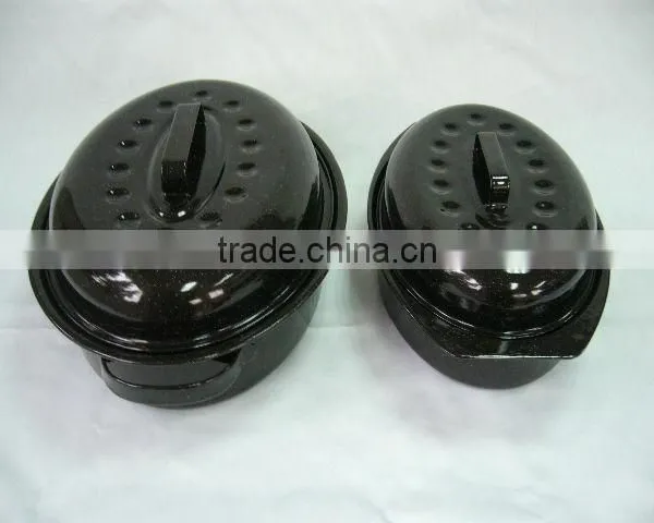 Ceramic Coating Enamel Oval Chicken Roaster Pan With Wire Rack photo-4