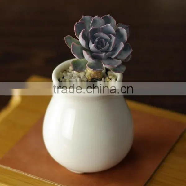 Attractive Indoor Glazed White Ceramic Small Flower Pots photo-3