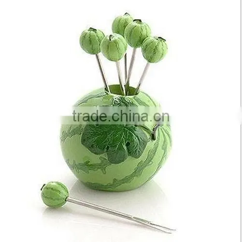 Factory Wholesale Stainless Steel Watermelon Shaped Fruit Forks With Holder photo-6