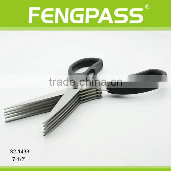 S2-1433 7.5" Plastic Handle and 2CR13 Stainless Steel Multi-Blades Cutting Paper Shredding Herb Scissors photo-3