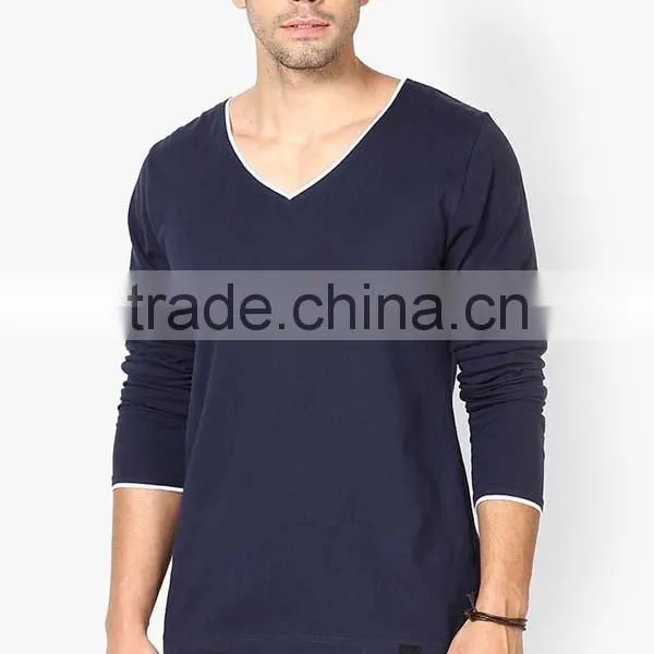 Fashion Custom Cotton v Neck Long Sleeve t Shirt photo-5