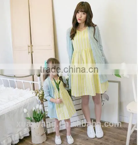 Hot Selling Wholesale Srtipe White Flower New Model Mother Daughter Matching Girl Dress photo-3