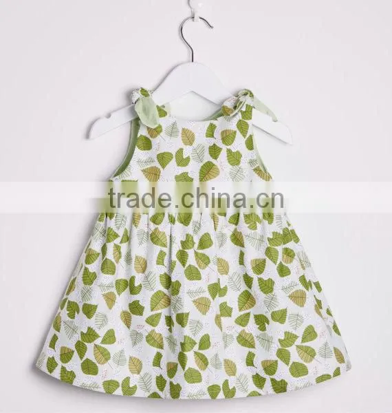 New Fashion 100% Cotton Material Pattern Girls Print Green Leaves Dress photo-3
