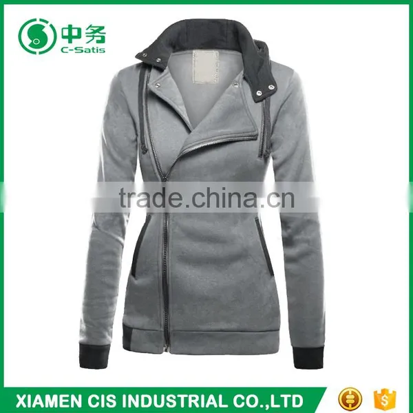 2017 Latest Fashion European Style Multi Color Women Winter Oblique Zipper Hoodie photo-2