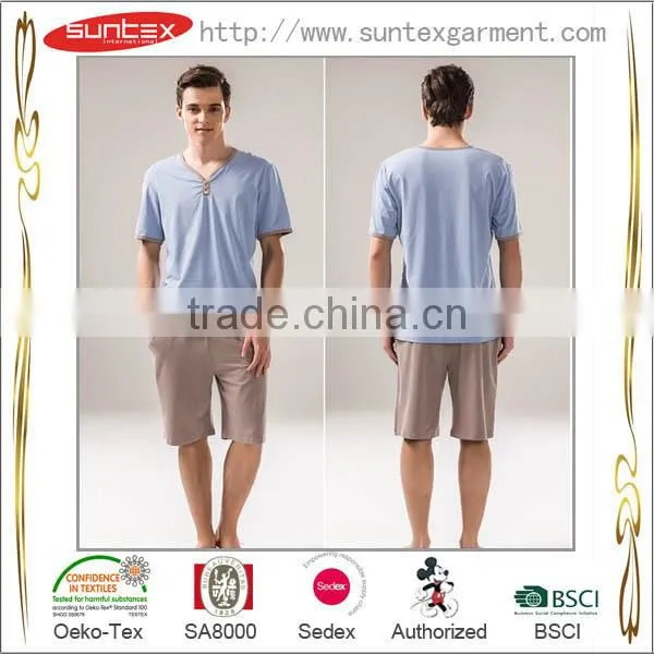Solid Breathable Cotton Summer Sleepwear Mens Pajama Set photo-6