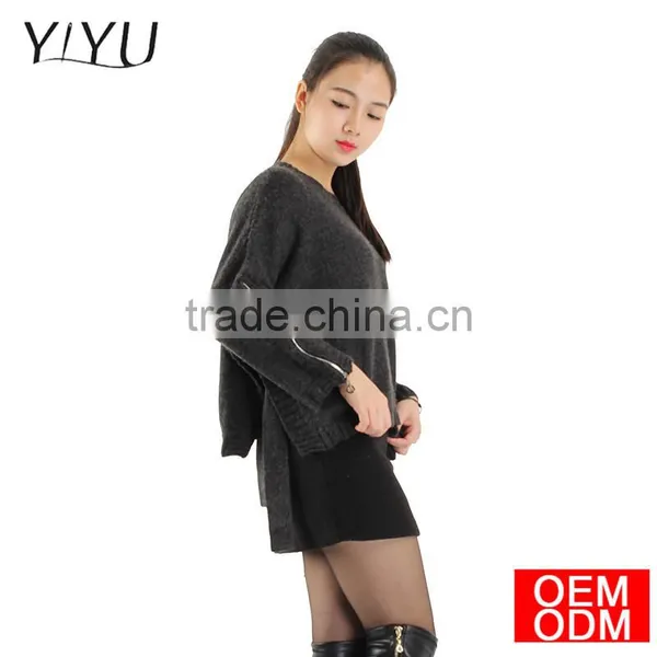 Customized 2017 Fashion Ladies Zipper Sleeve Pullover Sweater photo-3