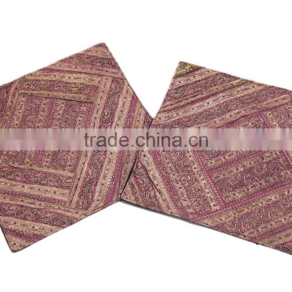 Decorative Vintage Couch Pillowcases Pink Varanasi Zari Indian Accent Cushions photo-2