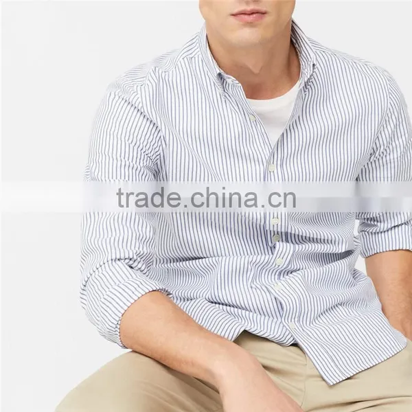 2017 OEM Men Buttoned Collar Button Closure Slim-fit Bengal Stripe Shirt photo-4