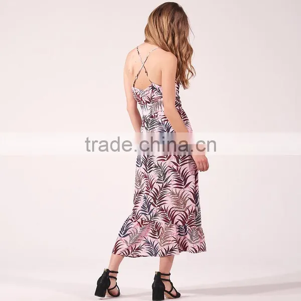 V-neck Thin Straps Jungle Printed Ruffled Hem Wraparound Maxi Dress photo-3
