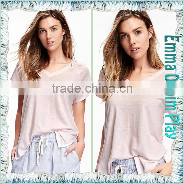 2016 New Design High Quality Fashion Ladies Stylish Heart Neck Thin Cotton T-Shirt photo-4
