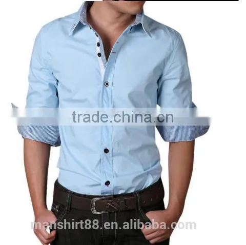 Mens Slim Fit Solid Color Button Down Collar Dress Shirt photo-2