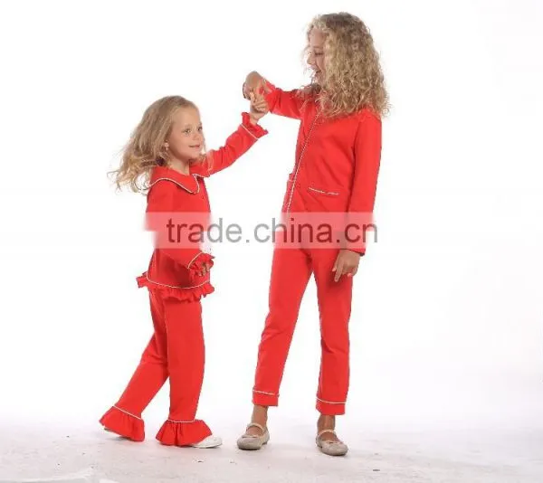 Wholesale Kids Pajamas Sleepwear Red Ruffle Pants Set Girls Cotton Sleepwear Pajamas