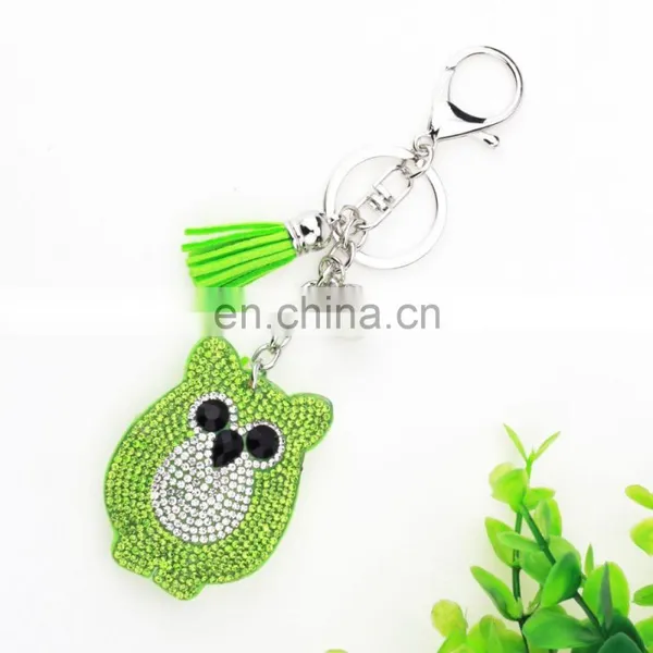 Rhinestone Owl Tassel Leather Keychain photo-3