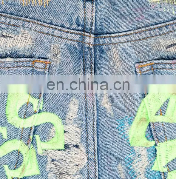 Diznew OEM Denim Baggy Pants Distressed Streetwear Ripped Embroidered Mens Jeans photo-4