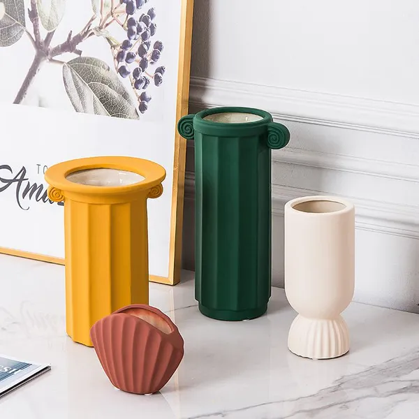 Roman Innovative Nordic Orange Red Ceramic Vase Floral Organ Style Design , Art Decoration Wholesale photo-3