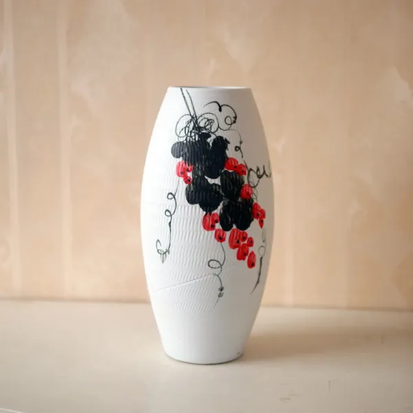 Grape Vine Large White Hand Made Round Cylinder Jingdezhen Ceramic Vase For Home Decoration photo-3