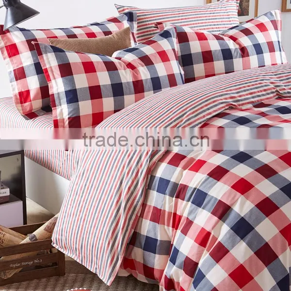 Best Selling Bright Color Bed Cover Quilt Red Plaid Print New Bedroom Set 100%cotton Kids Duvet Cover Set photo-6
