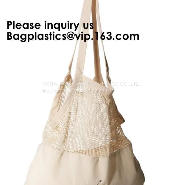 Organic Pure Cotton String Net Tote Shopping Bag With Long Handle Durable Washable Logo Customize Shopping Handbag Large photo-5
