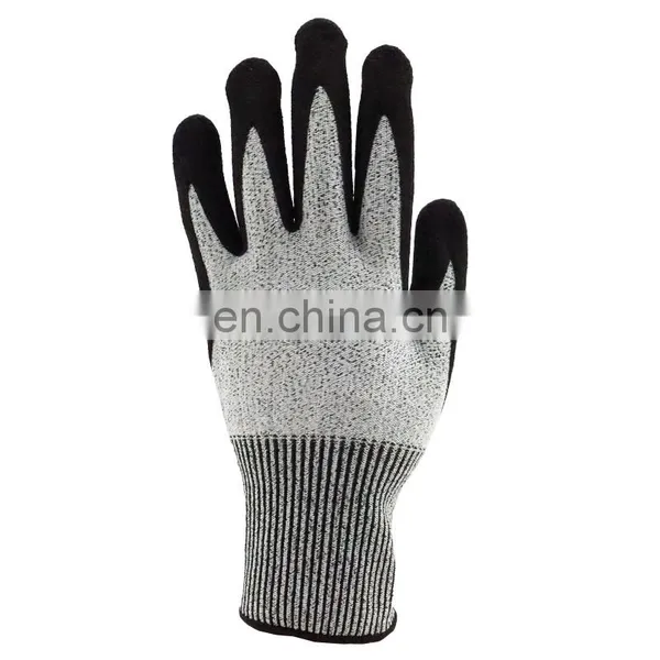 Nitrile Sandy Coated HPPE Knitted Gardening Protective Hand Cut Resistant Level 5 Work Safety Gloves photo-3