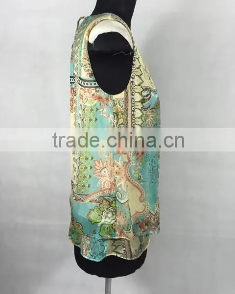 High Quality Silk Chiffon Modal Printed Sleeveless Blouse photo-4