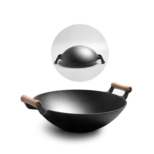 Chinese Factory Frying Wok Pan Pre-seasoned Cast Iron Round Woks Professional Cast Iron Wok 36 cm photo-3