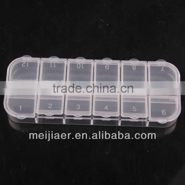 12cells Marked Number Clear Empty Nail Art Tips Rhinestone Storage Case Box