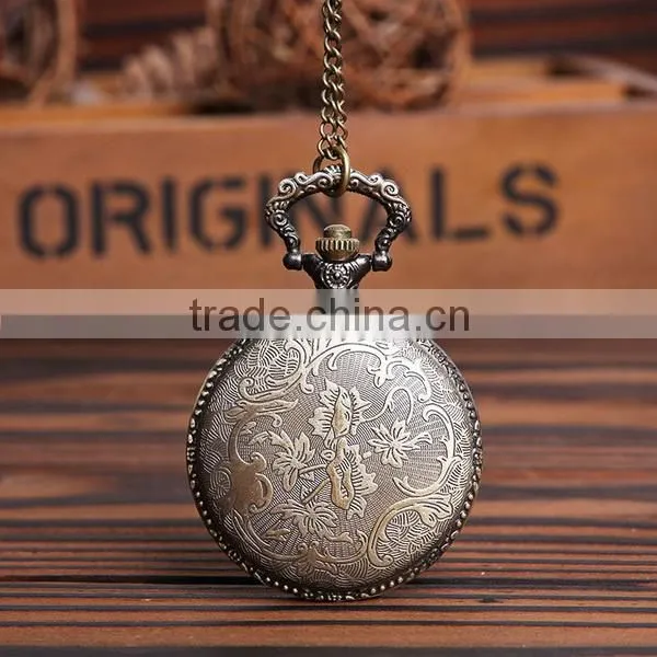 2016 China Classic Vintage Bronze Engraved Dragon Quartz Pocket Watch Pendent Chain Necklace Gift photo-2